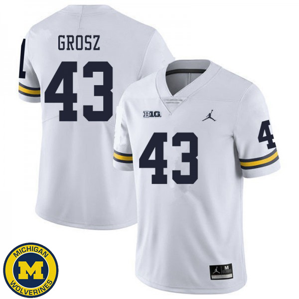 Men's Michigan Wolverines #43 Tyler Grosz White Football Jersey